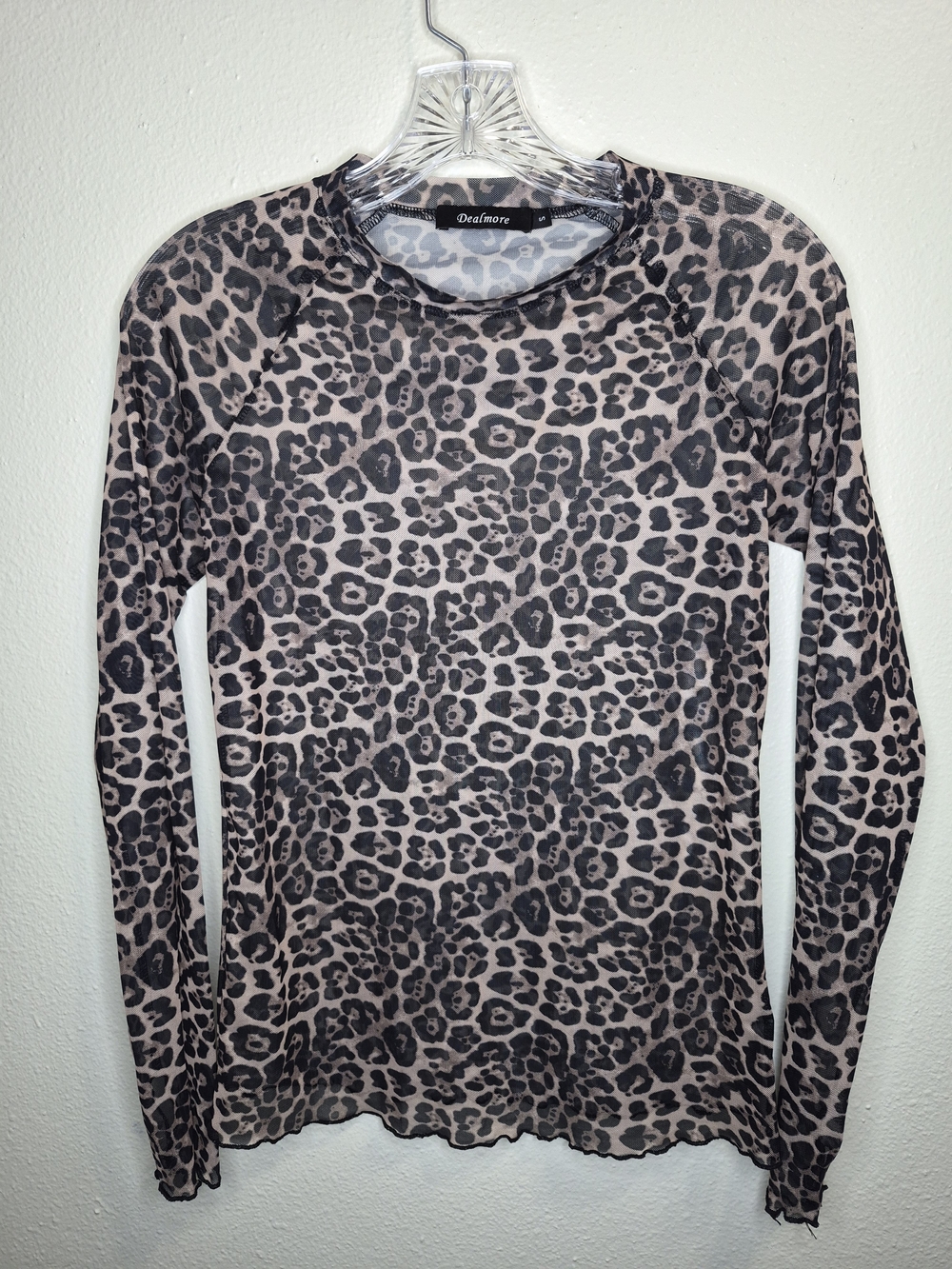 Women's Long Sleeve Leopard Print Top - Taupe/Black